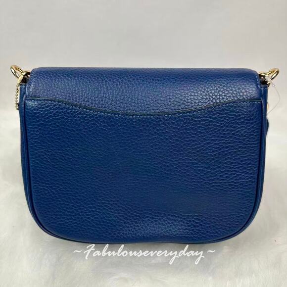 COACH Amelia Saddle Bag Shoulder/Crossbody In Leather CP107 Gold/Deep Blue NWT - Picture 4 of 8